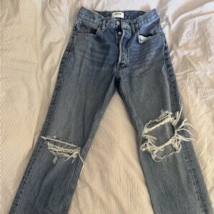 Agolde Women's Ripped Blue Straight Jeans
